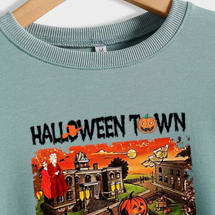Halloween Town Letter Printed Women's Loose New Sweater Long Sleeve Shirt