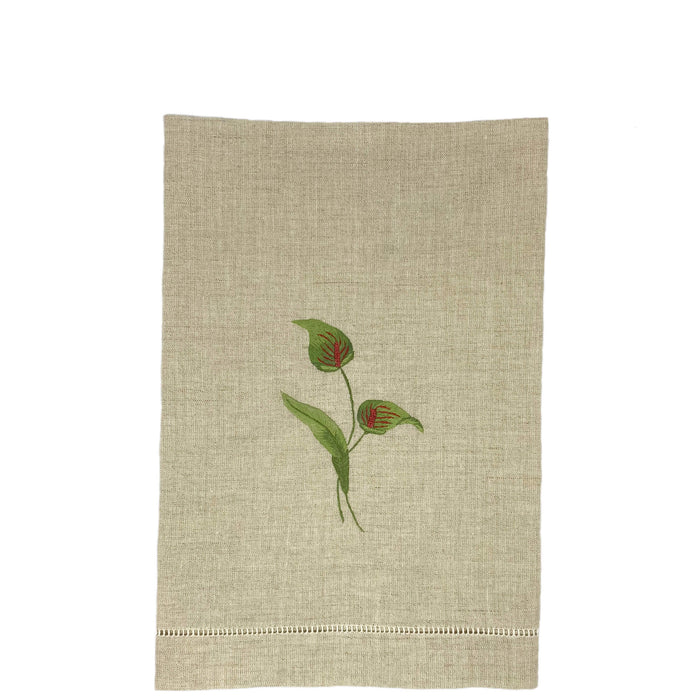 Linen Guest Towel – Flamingo Flower on Natural
