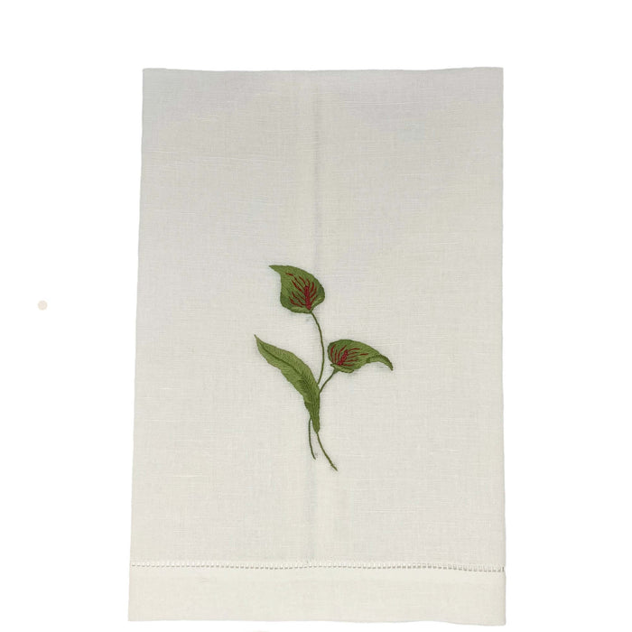 Linen Guest Towel – Flamingo Flower on Natural