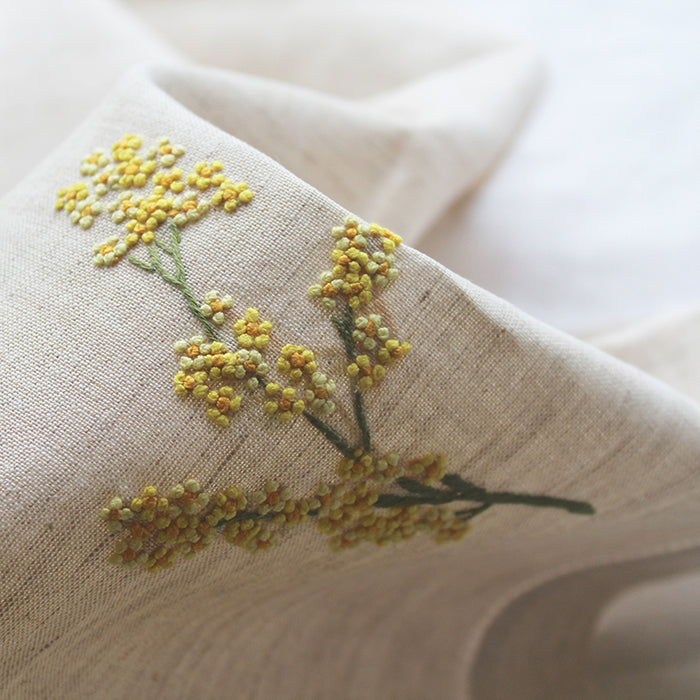 Hand Embroidered Linen Guest Towel – Mimosa on Natural