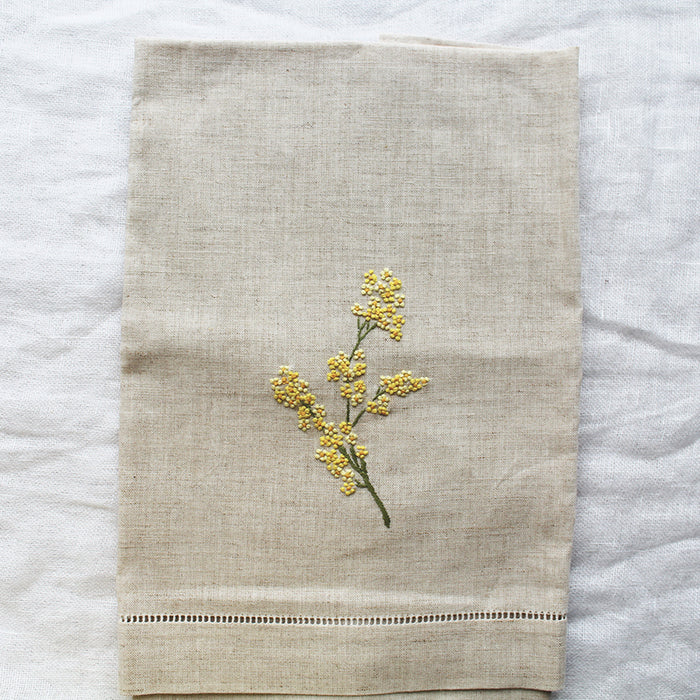 Hand Embroidered Linen Guest Towel – Mimosa on Natural