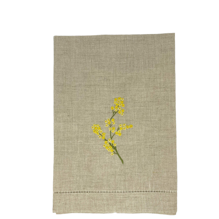Hand Embroidered Linen Guest Towel – Mimosa on Natural