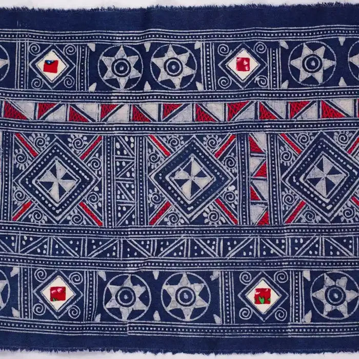 Vindigo geometric hemp fabric with detailed embroidery pattern