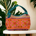 Vindigo handbag pewter brushed gold front embroidery detail