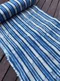 Handwoven hemp, batik indigo, striped blue and white pattern