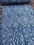 Handwoven hemp, batik indigo, tribal tile pattern