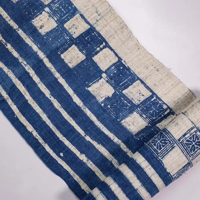 Vindigo indigo fabric roll block pattern close-up
