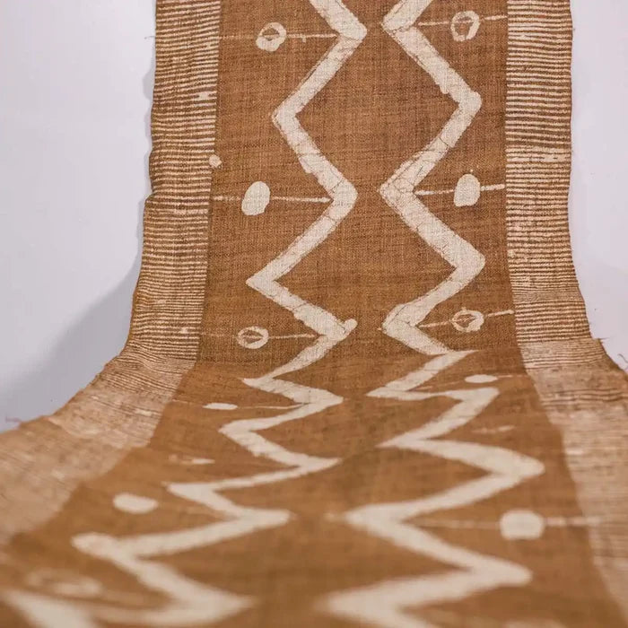 Vindigo brown tribal zigzag fabric roll long top-down view