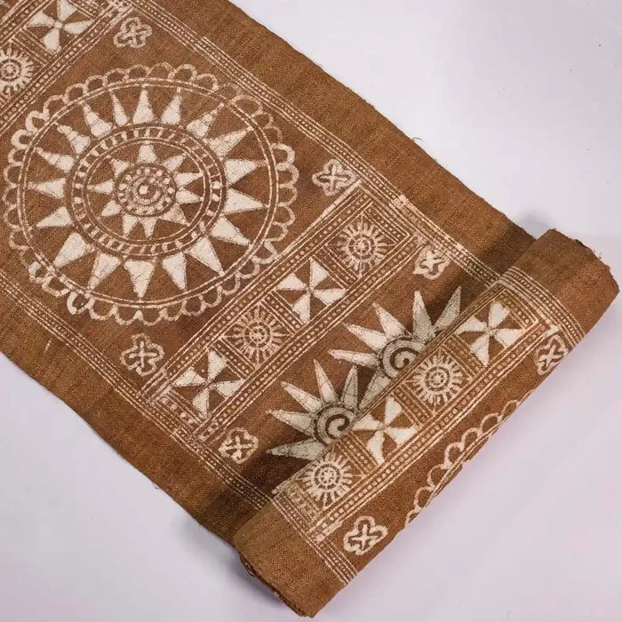 Vindigo brown fabric roll mandala tribal pattern top-down angle
