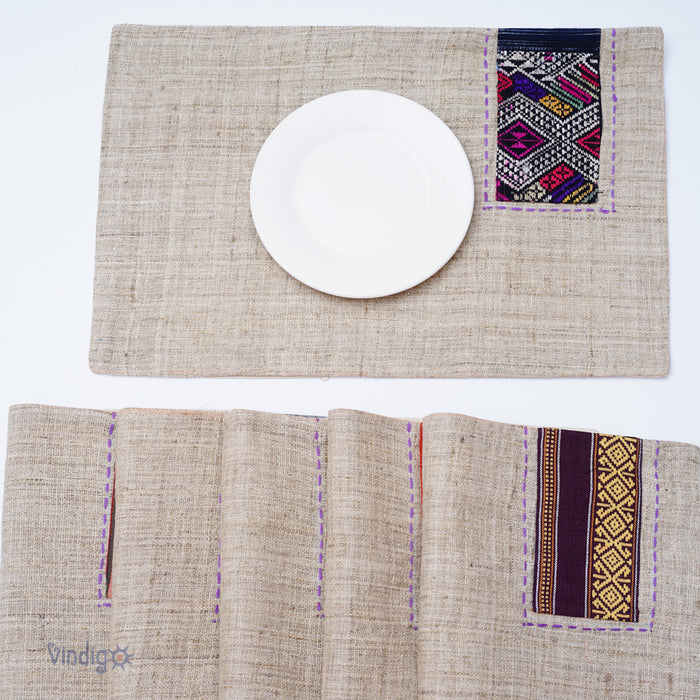 Handwoven Hemp Placemat – Beige & Hand-Stitched Patch (30x45 cm)