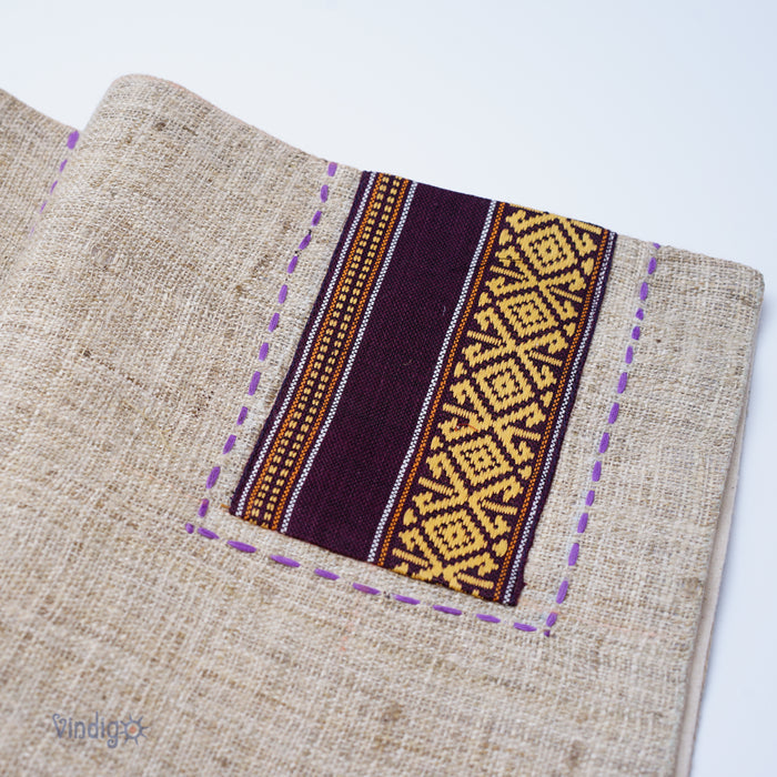 Handwoven Hemp Placemat – Beige & Hand-Stitched Patch (30x45 cm)