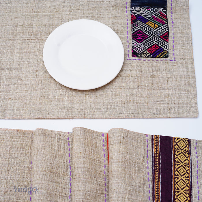Handwoven Hemp Placemat – Beige & Hand-Stitched Patch (30x45 cm)