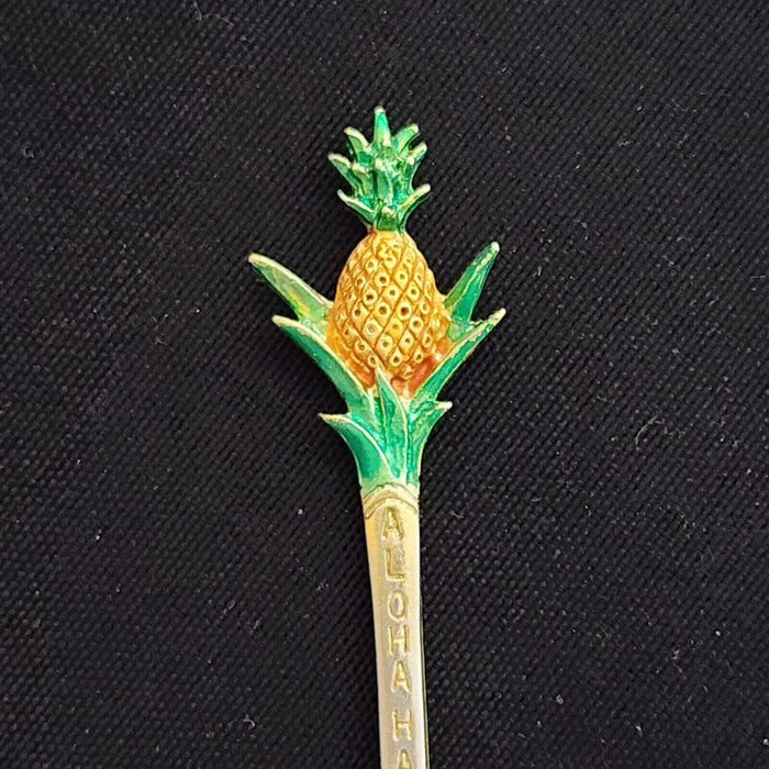 Hawaii Aloha State Pineapple Collectible Travel Souvenir Spoon 4 3/4" Gold Tone