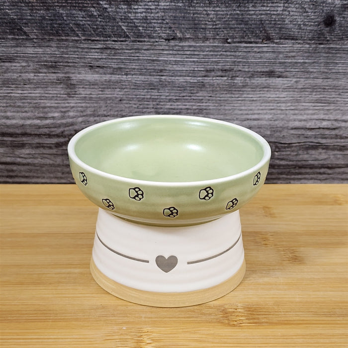 Heart Ring Cat Bowl Elevated Pedestal Raised Food Water Dish Ceramic Blue Sky