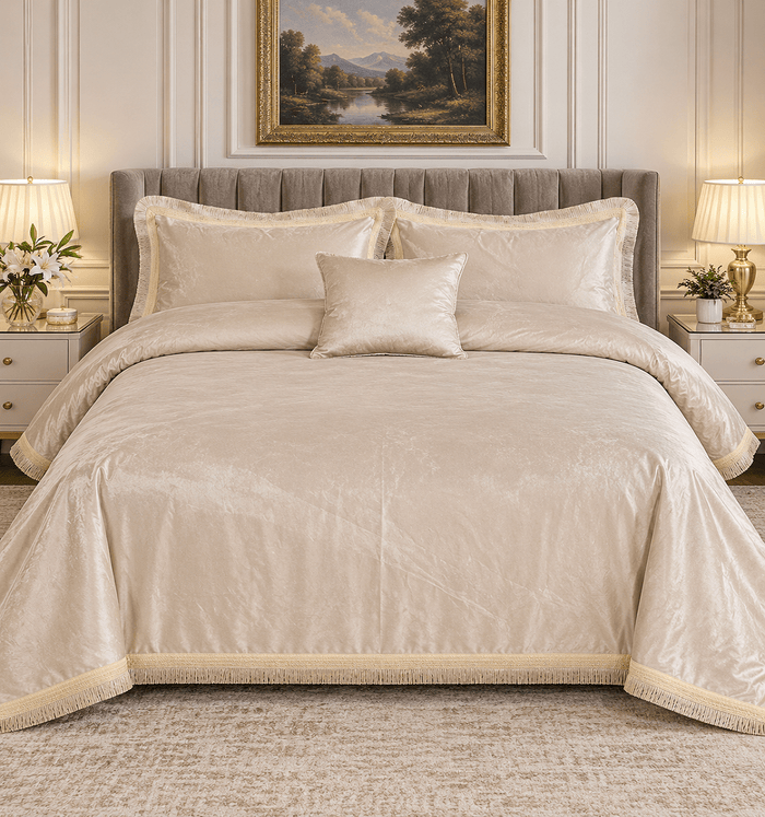 Heavy Velvet & Leather Bed Sheet Set – 4 Pcs Design #547 - Nishat Creative Store