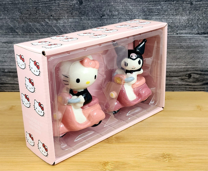 Hello Kitty And Kuromi Scooter Salt Pepper Set Collectible Ceramic by Blue Sky