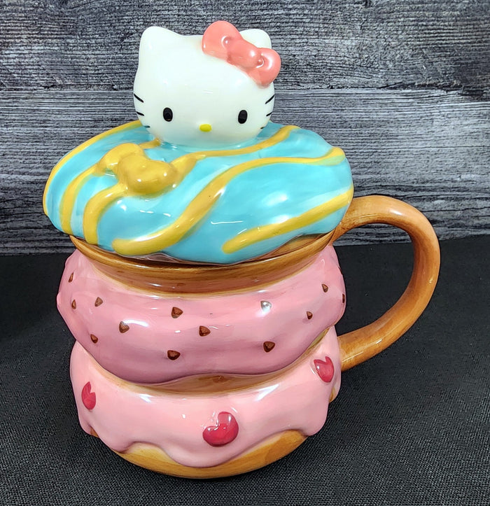 Hello Kitty and My Melody Donut Mug Set Coffee Tea Cup Blue Sky Ceramic Embossed