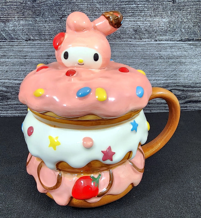 Hello Kitty and My Melody Donut Mug Set Coffee Tea Cup Blue Sky Ceramic Embossed