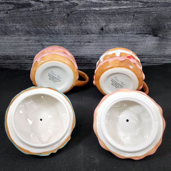 Hello Kitty and My Melody Donut Mug Set Coffee Tea Cup Blue Sky Ceramic Embossed