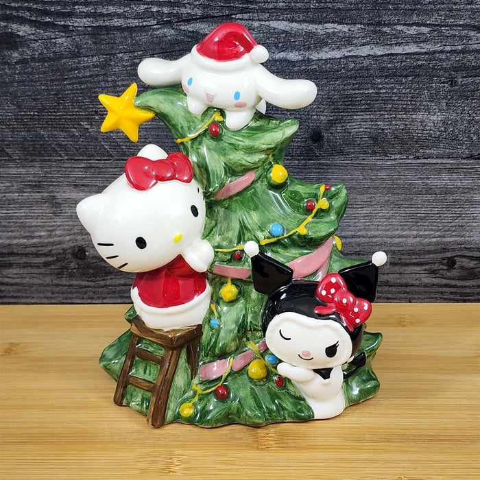 Hello Kitty Decorating Christmas Tree Green Figurine Ceramic Holiday Blue Sky