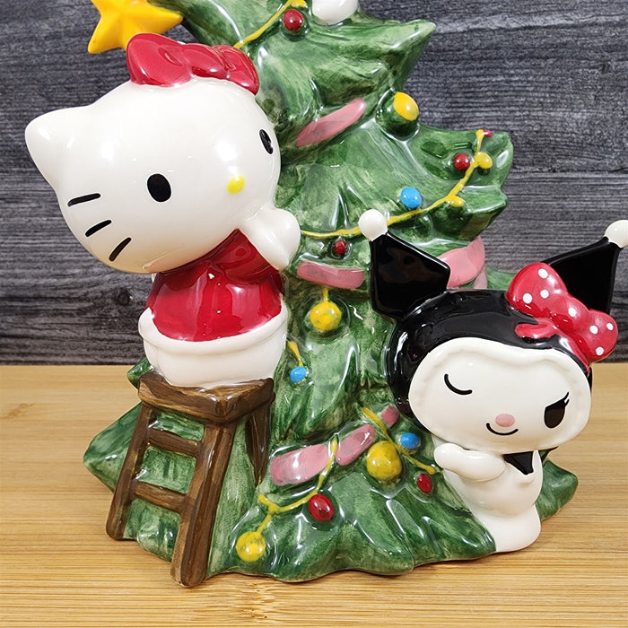 Hello Kitty Decorating Christmas Tree Green Figurine Ceramic Holiday Blue Sky