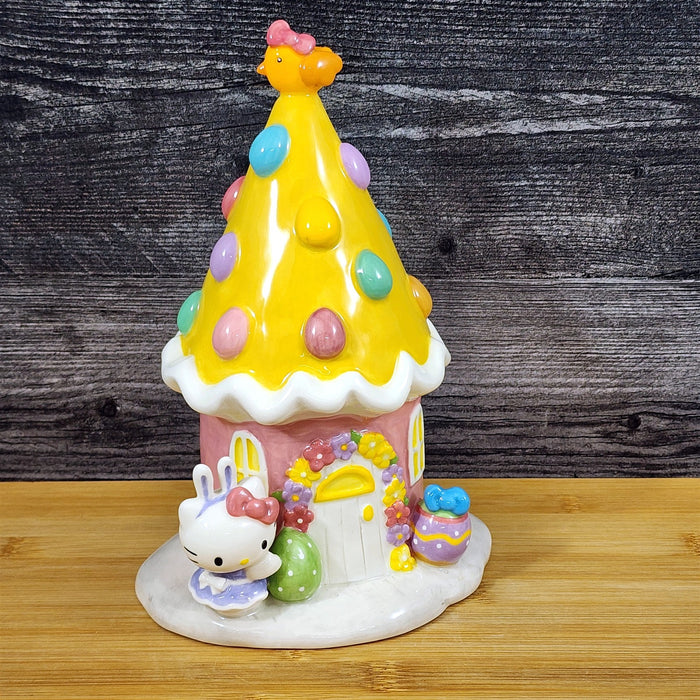 Hello Kitty Easter Egg House Figurine Yellow Ceramic Blue Sky Embossed