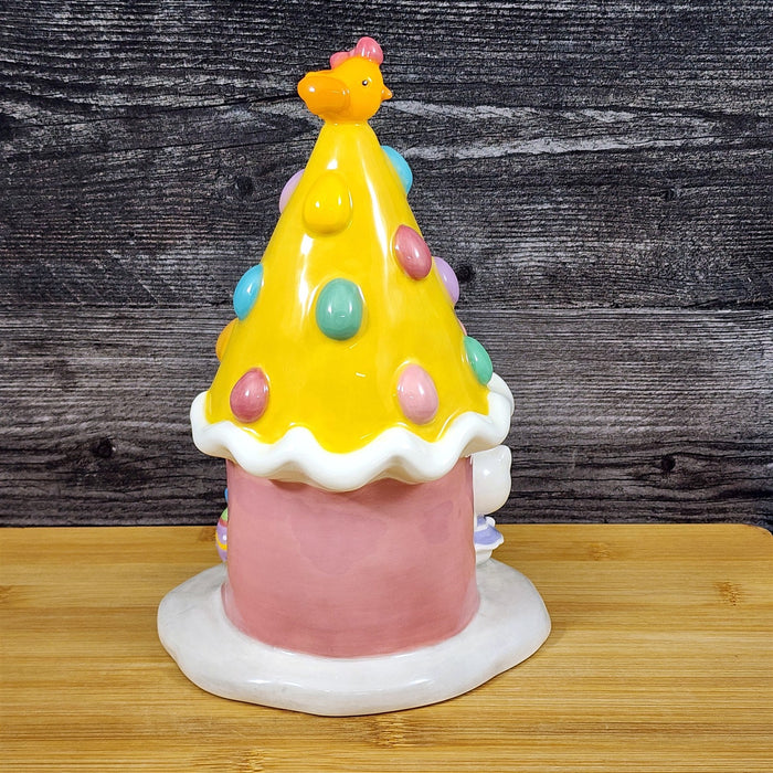 Hello Kitty Easter Egg House Figurine Yellow Ceramic Blue Sky Embossed