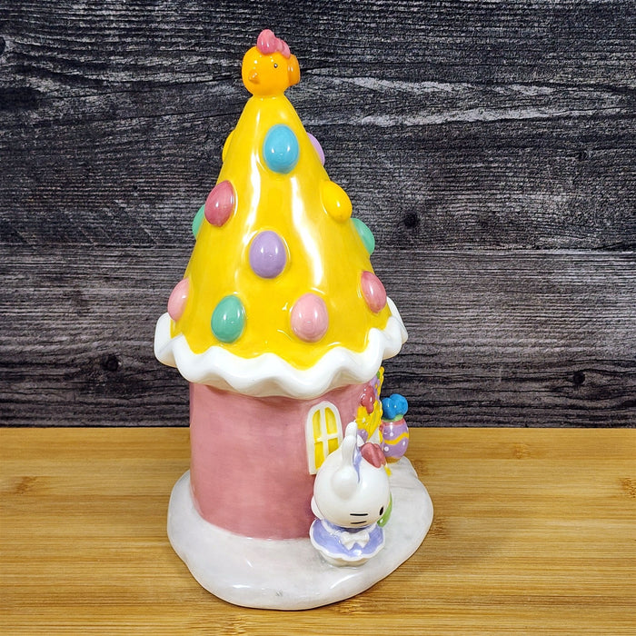 Hello Kitty Easter Egg House Figurine Yellow Ceramic Blue Sky Embossed