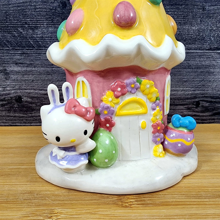 Hello Kitty Easter Egg House Figurine Yellow Ceramic Blue Sky Embossed