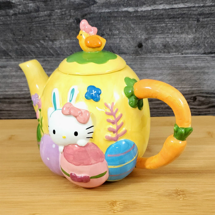 Hello Kitty Easter Egg Teapot Yellow Ceramic by Blue Sky Easter Spring Decor