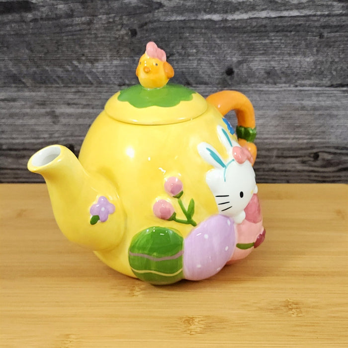 Hello Kitty Easter Egg Teapot Yellow Ceramic by Blue Sky Easter Spring Decor