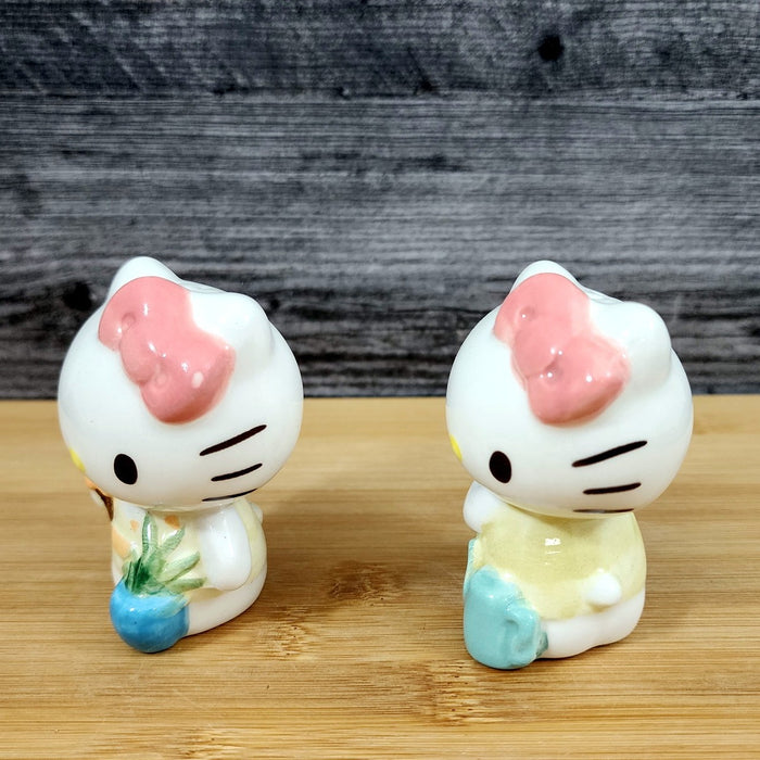 Hello Kitty Flower Gardening Salt Pepper Set Collectible Ceramic by Blue Sky