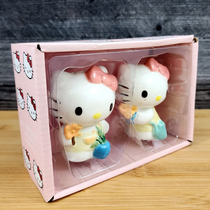 Hello Kitty Flower Gardening Salt Pepper Set Collectible Ceramic by Blue Sky