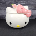Hello Kitty Head Cookie Jar Snack Jar Pink Bow White Ceramic Blue Sky Embossed
