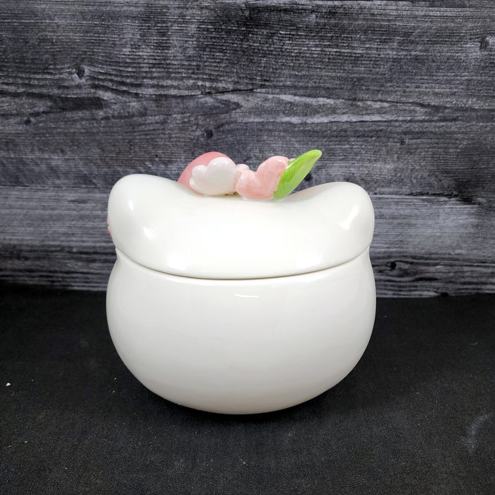 Hello Kitty Head Cookie Jar Snack Jar Pink Bow White Ceramic Blue Sky Embossed