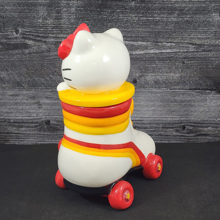 Hello Kitty Head Cookie Jar Snack Jar Pink Bow White Ceramic Blue Sky Embossed
