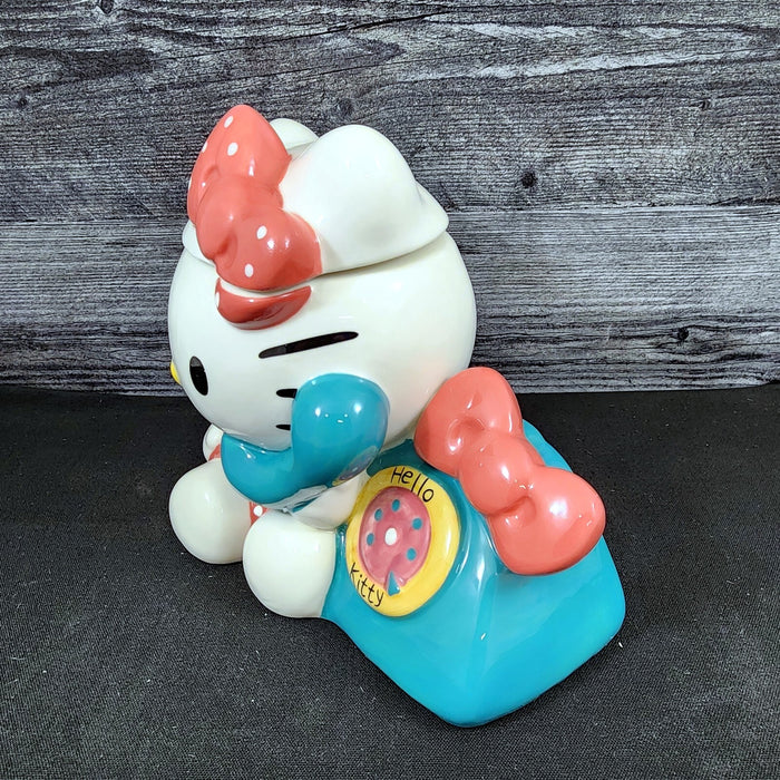 Hello Kitty Retro Phone Call Cookie Snack Jar Classic Ceramic Blue Sky Embossed