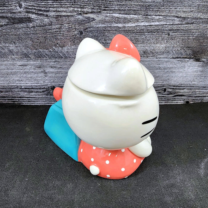 Hello Kitty Retro Phone Call Cookie Snack Jar Classic Ceramic Blue Sky Embossed