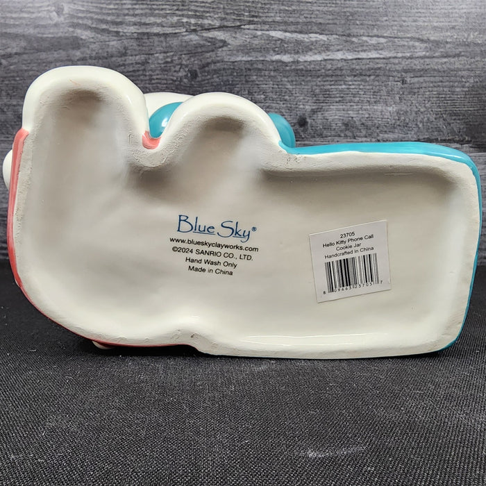 Hello Kitty Retro Phone Call Cookie Snack Jar Classic Ceramic Blue Sky Embossed