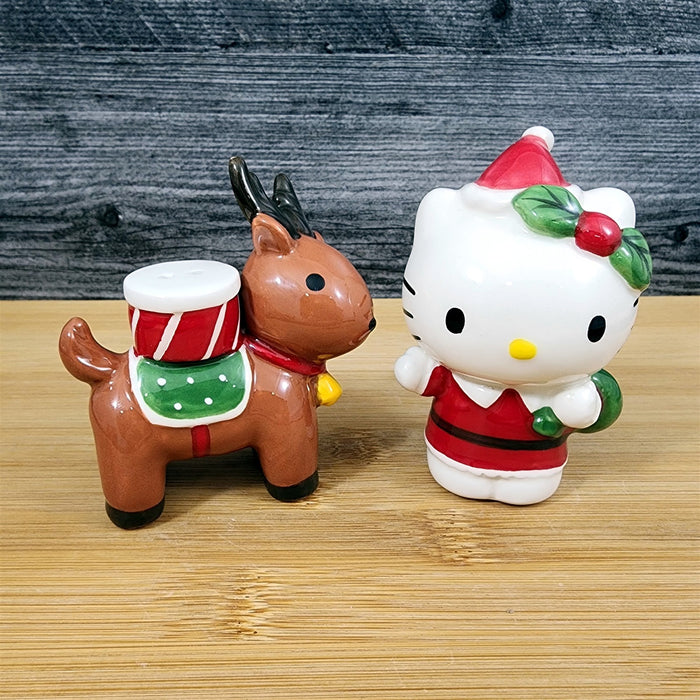 Hello Kitty Salt Pepper Set Christmas Reindeer Collectible Ceramic Blue Sky