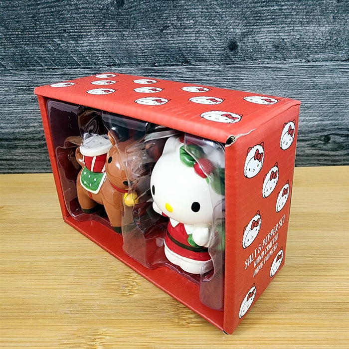 Hello Kitty Salt Pepper Set Christmas Reindeer Collectible Ceramic Blue Sky