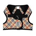 Dog wearing High Street Plaid Hudson Harness on a white background.