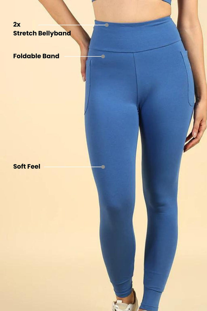 Blue Legging high waist; soft fabric provides comfort and coverage for abdomen.