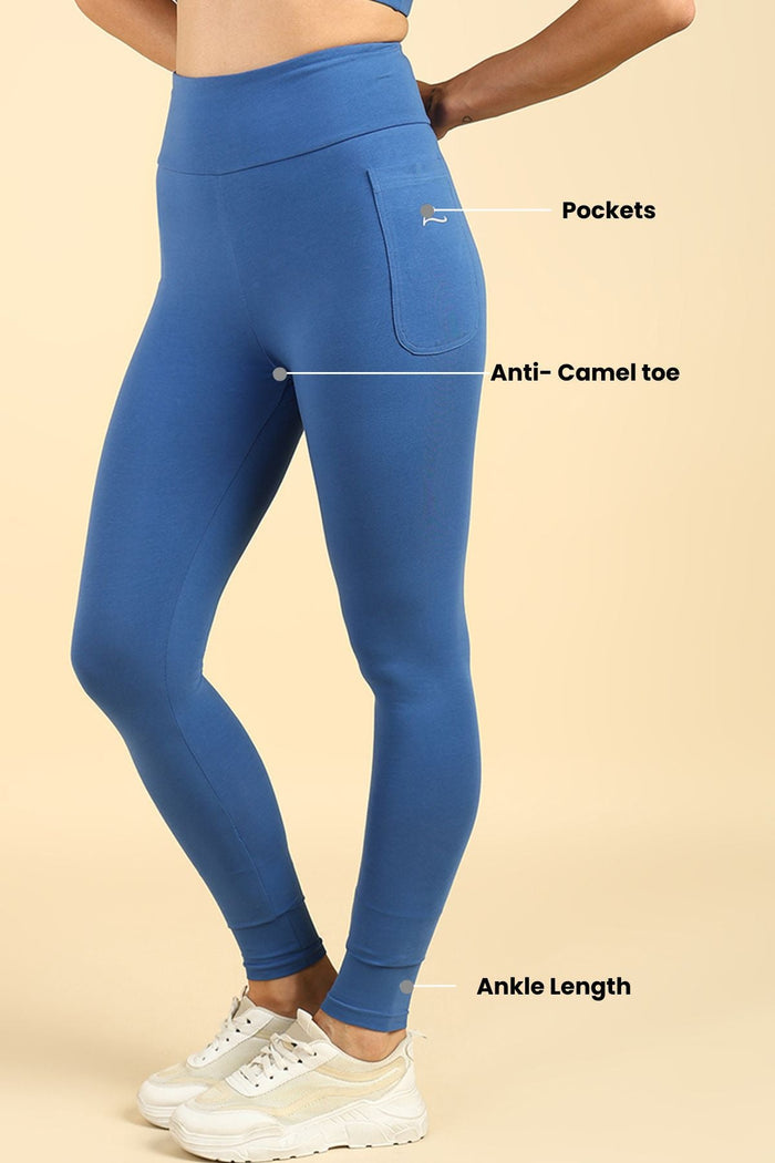 Blue Mom Legging; four-way stretch fabric ensures flexible movement during exercise.