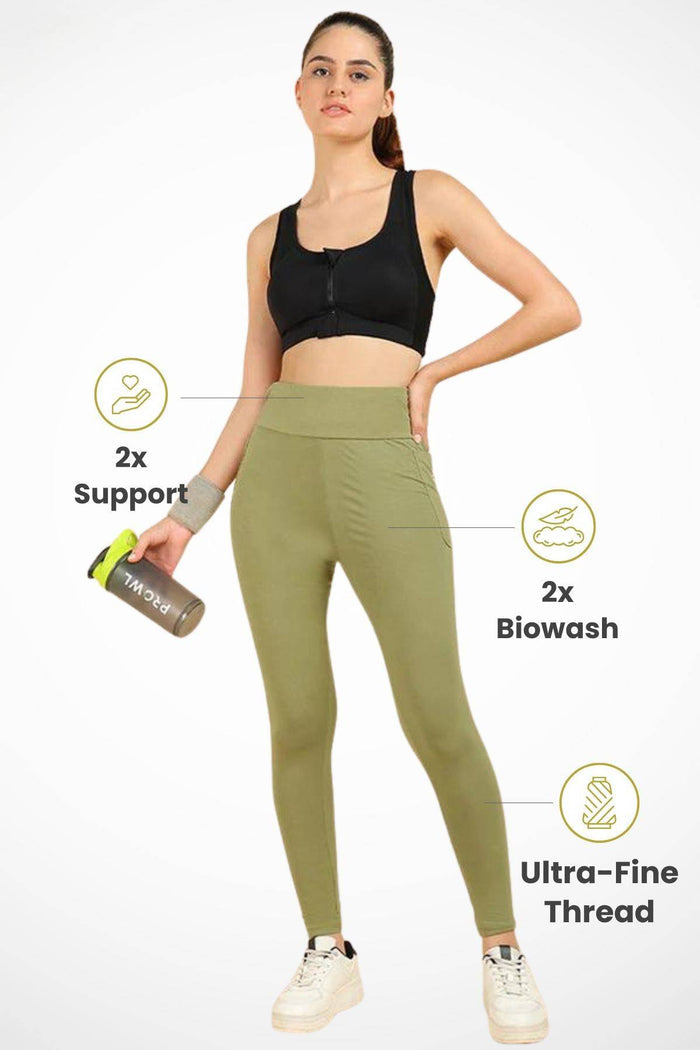 High-rise waistband stretches to fit pregnancy and postpartum body changes.