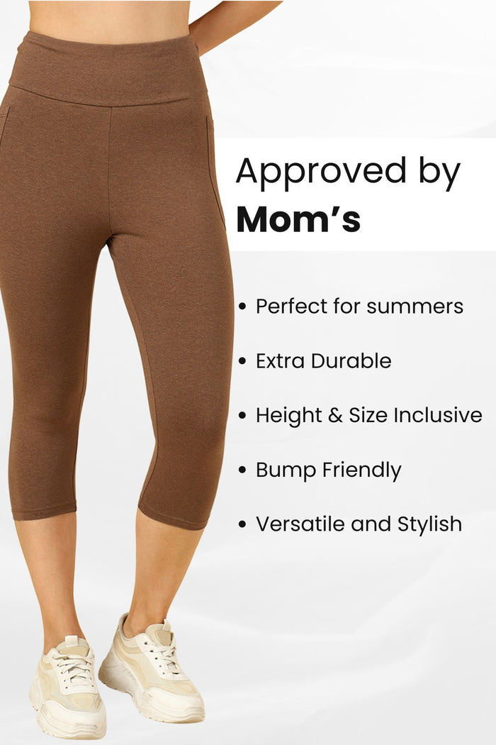 Melange Brown Capri pocket; utility pocket offers storage for small essentials.