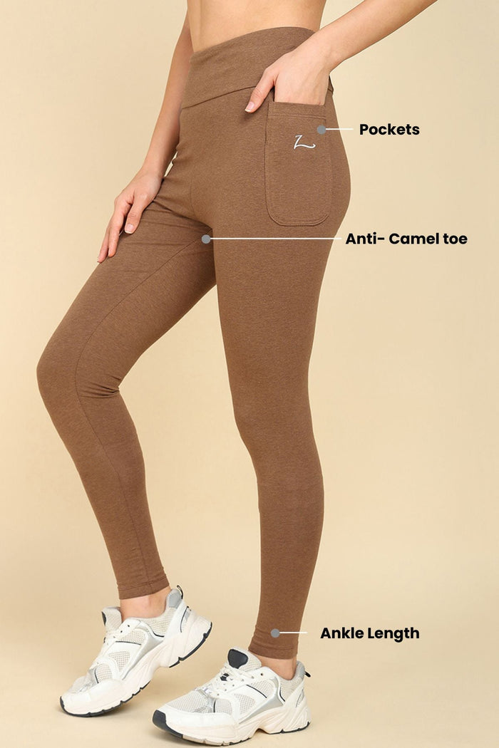Melange Brown Mom Legging; four-way stretch fabric ensures flexible movement during exercise.