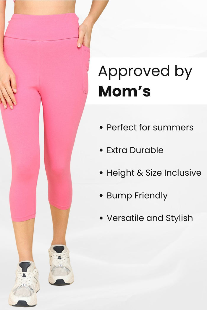 Pink Mom Capri hem; length is suitable for daily movement.