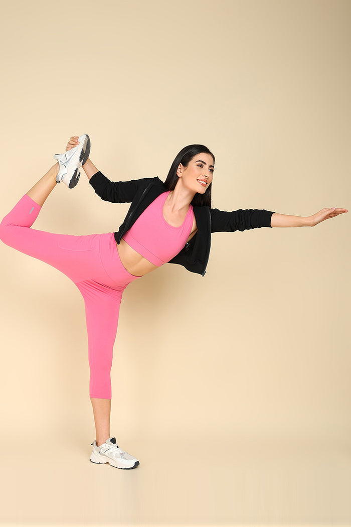 Pink Mom Capri; capri length provides coverage for warm weather wear.