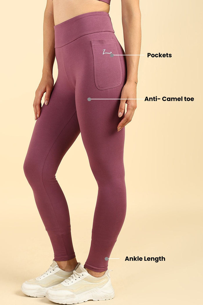 Rosewood Mom Legging; four-way stretch fabric ensures flexible movement during exercise.